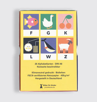 Postkarte Buchstaben ABC Lernkarten Set . Alphabet . Julia Matzke . Illustration . Bilder für Kinder