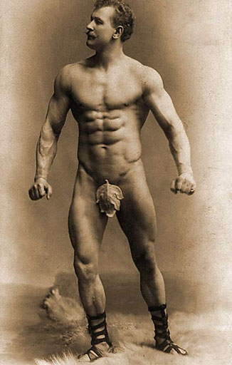 Legendary German body builder, Eugen Sandow, from the 19th century - obsessed with good quality diets, fig leaves and superbly coiffed moustaches!