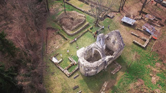 Vue aérienne du site de la chapelle de Fourches.