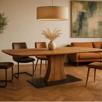 Design Esstisch Leo mit Facettenkante und Mittelfuß – massiv & modern – Vorschaubild