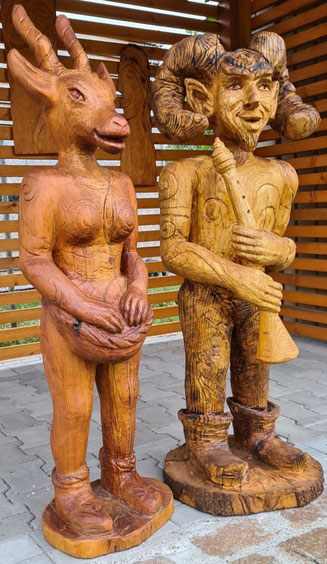 Holzskulptur Skulptur Faun Ziegenmann Ziegenfrau Heike Lüders 