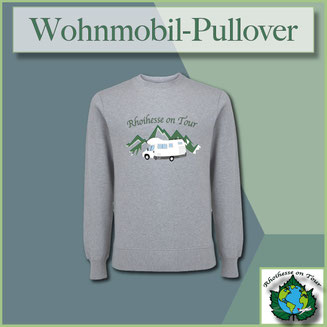 Wohnmobil-Pullover mit Berg- und Wohnmobil-Motiv „Rhoihesse on Tour“ – Pullover für Camper und Reisende aus Rheinhessen