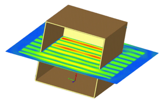 Fig. EM field in a housing without absorber in response to a 6 GHz plane wave, amplitude 1 V (calculated)