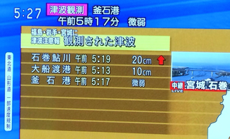 早朝の地震により福島県、岩手県、宮城県で津波が観測されました