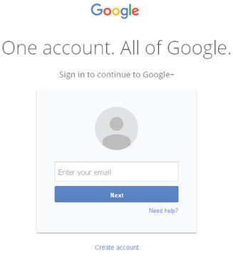 Google account sign in page and create account link.