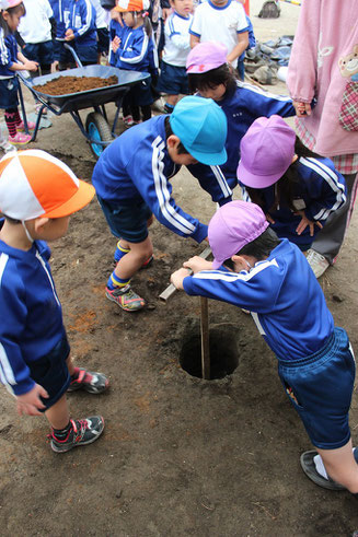 幼稚園　井戸掘りできる