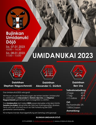 Die offizielle Ausschreibung zum Seminar 011 im Bujinkan Umidanuki Dôjô, dem UmidanuKai 2023
