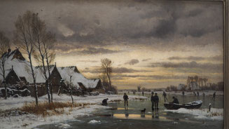 Bild: Carl Malchin, Winterlandschaft mit Eisläufern um 1890