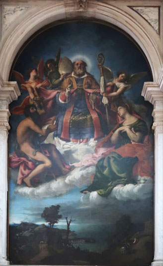 Venise - Santa Maria dei Carmini - Saint Nicolas en gloire entre St Jean Baptiste et Ste Lucie - Lorenzo Lotto 1529