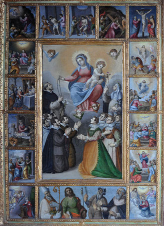 Tomino - Donation du Rosaire à St Dominique et Ste Catherine de Sienne en présence de la famille de la donatrice (anonyme 1625)