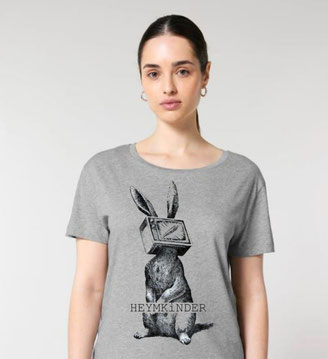 Damen Shirts aus Erfurt, 100% Biobaumwolle- Motiv Hase mit TV Kopf - Tattoo Art- Kunst Shirts
