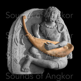 Indian harp of Gupta era, 5th century, ending with a volute. British Museum.