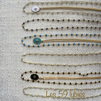 Collier chaîne rosaire au choix en spinelle, lapis lazuli, calcédoine ou pierre de lune de 40 cm avec une chaîne de rallonge de 55mm