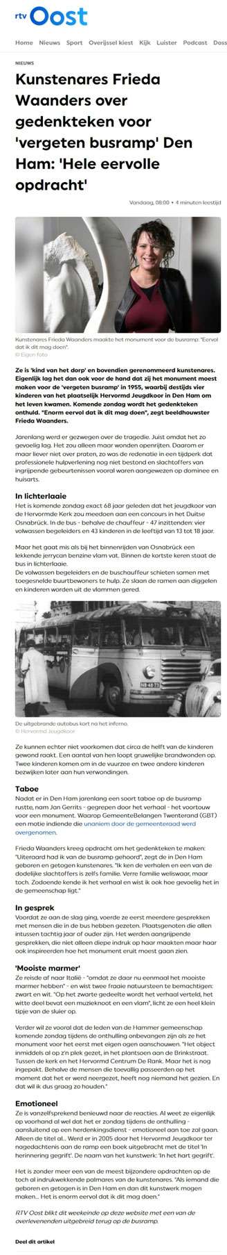 Interview RTV Oost over gedenkteken 'vergeten busramp' - Frieda Waanders Den Ham, Nederland