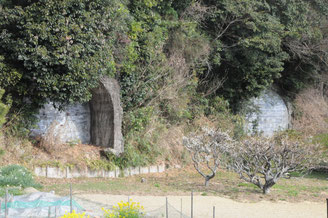 泊山小学校の北に現存する２本の貯蔵用地下壕