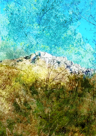 Montagne Sainte-Victoire sous les pins, verre acrylique brillant, 80x120 cm, 2024