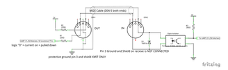 Midii Schematics, Optocoupler, DIN, Connect Midi, Connectique MIDI, Principe Midi