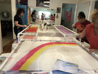 Example of an in-person Silk Painting Class session