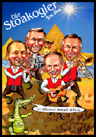 Karikaturen zeichnen lassen, die Stoakogler mit ihrer Nil-Krokodil-Polka.