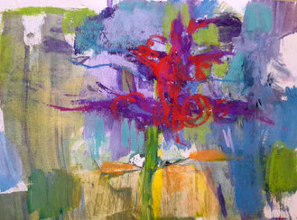 blume, abstraktes gemälde, rot, blau. grün