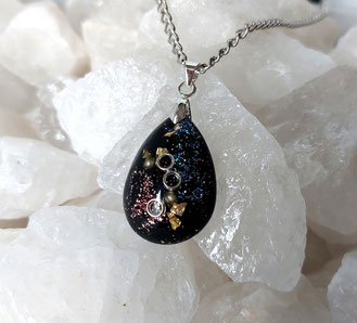 Filigraner Orgonit Anhänger mit schwarzem Turmalin, Shungit und Glitzer | Edelstein Heilstein Schmuck