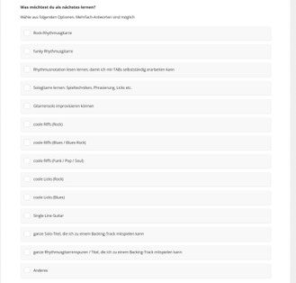 Umfrage "Was möchtest du als Nächstes lernen auf der E-Gitarre?" + zugehörige Fragen...