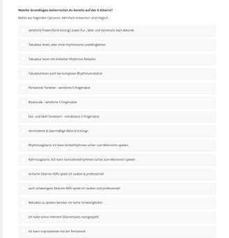 Umfrage: Welche Grundlagen beherrschst du bereits auf der E-Gitarre? Und zugehörige Fragen