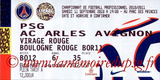 Ticket  PSG-Arles Avignon  2010-11