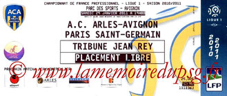 Ticket  Arles Avignon-PSG  2010-11