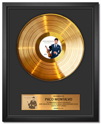 Disco de Oro otorgado a Paco Montalvo por su álbum "Alma del violín flamenco" publicado en el año 2015