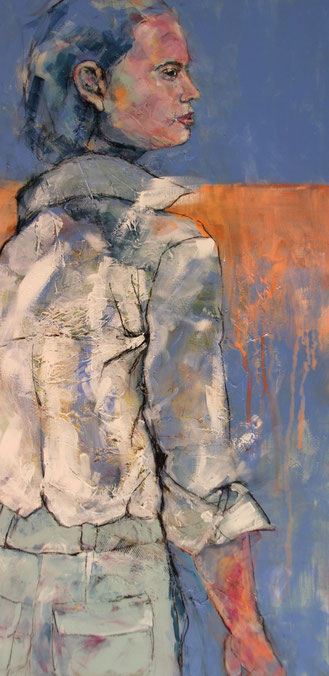 Beobachten   50 x 100   Acryl, Kohle, Collage