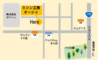 ミシン工房　ターシャ　新店舗地図