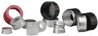 Aluminium Caps for standard type glass sample bottles with cap size 28 mm or 36 mm, sample receiver, sample container, sample bottle cap with septa septum,