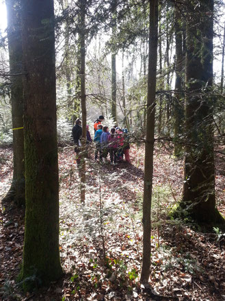 Förster mit Kindern im Wald