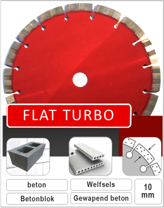 Prodito Flat turbo zaagblad 125mm en 230mm met diagrid inline diamanttechnologie gecombineerd met een low profile turbo segment voor het zagen in beton en gewapend beton