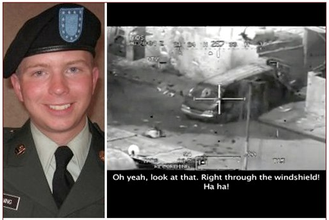 Figure 6. Bradley Manning à côté d’une image de sa vidéo fourni à Wikileaks