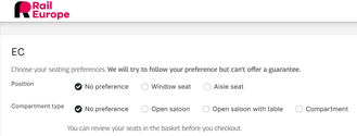 raileurope.com allows to specify your seat location on this route