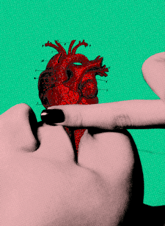 illustration l'amour se crée serigraphie vert rouge rose coeur chut
