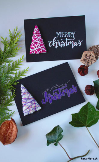 DIY Anleitung für eine Weihnachtskarte: Tannenbaum mit Garn umwickeln