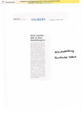 100. Gemäldeausstellung im Parkhotel Velbert " Die Liebe eines Engels". Presseartikel in der W.A.Z.