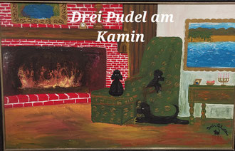 "  Drei Pudelmischlinge am Kamin" (Acryl)