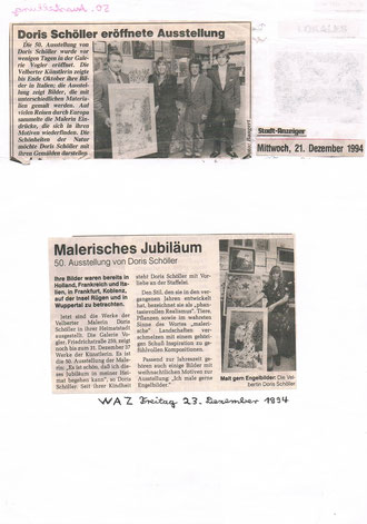 50.Ausstellung in der Galerie Vogler, Eröffnung der Ausstellung durch Herrn Heinz Schemken,Bürgermeister der Stadt Velbert. Presseartikel darüber in der W.A.Z.