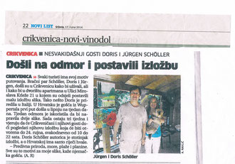 Zeitungsartikel Ausstellung in Crikvenica ( Kroatien ) Zeitung Novi List 2014