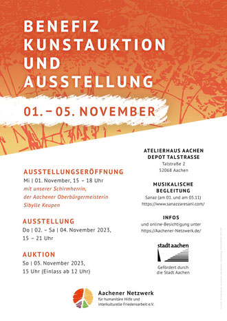 Einladungsflyer zur Kunstauktion des Aachener Netzwerk
