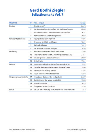 Titelliste der Sammlung Selbstkontakt Vol. 7