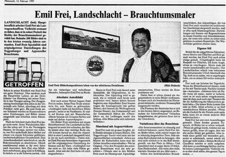 Thurgauer Zeitung, 12.2.1997, "Emil Frei, Landschlacht - Brauchtumsmaler"