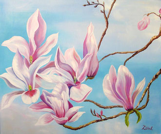 Magnolien, 50x60 Öl auf Leinwand, Keilrahmen