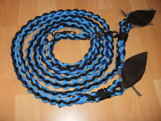 Flechtzügel mit Lederklatsche türkis,schwarz2,20 Meter  lang Preis 29.-