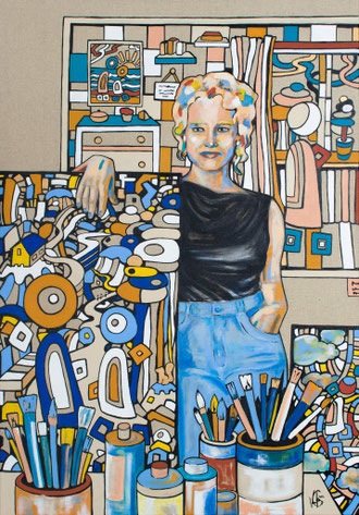angelehnt an James Rizzi und Hundertwasser, Gemälde Überwindungsleben von Veronika Spleiss