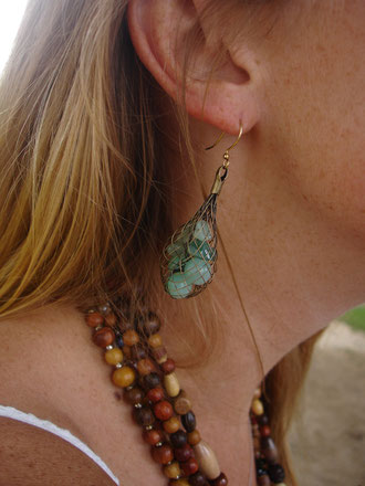 Lindsey enjoying her Netted bead earrings and wooden necklaces
